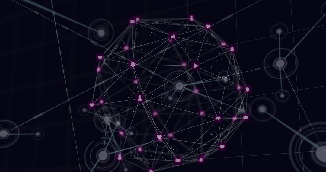 Digital Network Globe with Social Icons on Black Background