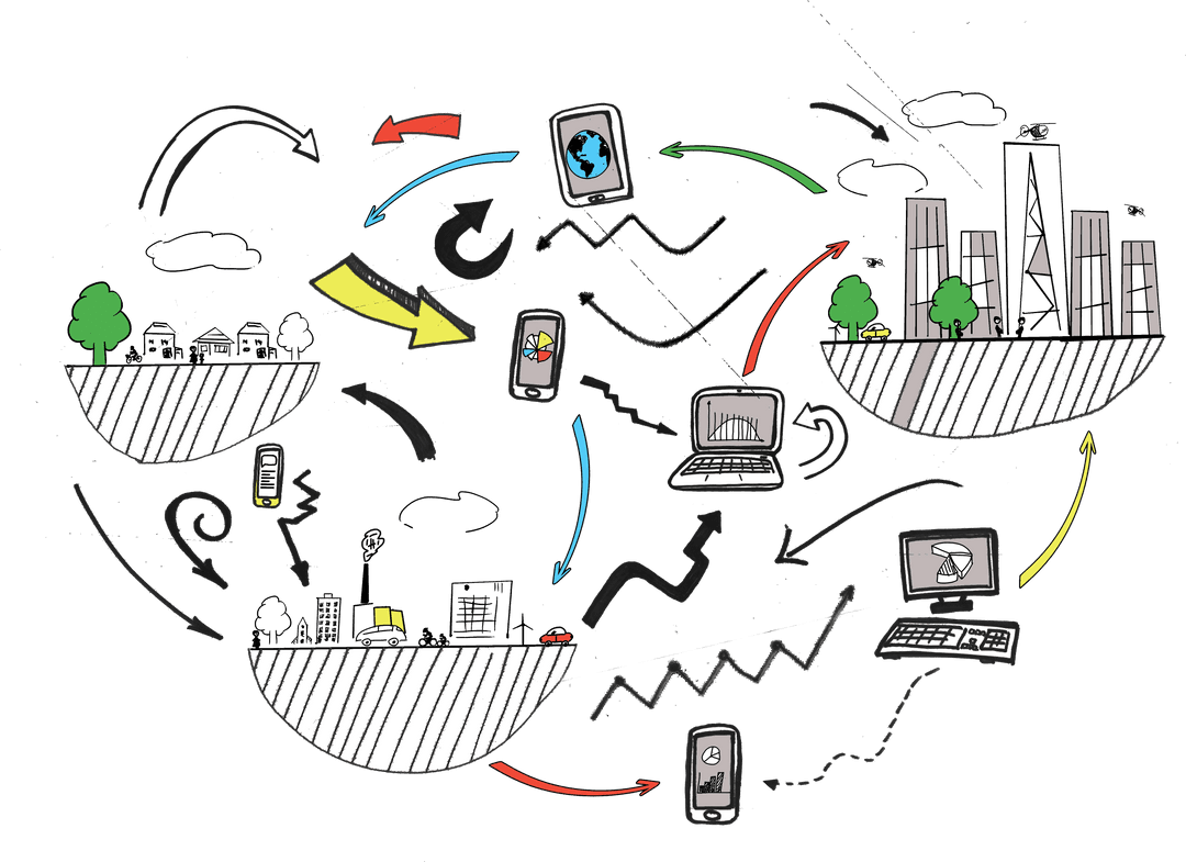 Digital Network Connecting Cities and Devices on Transparent Background