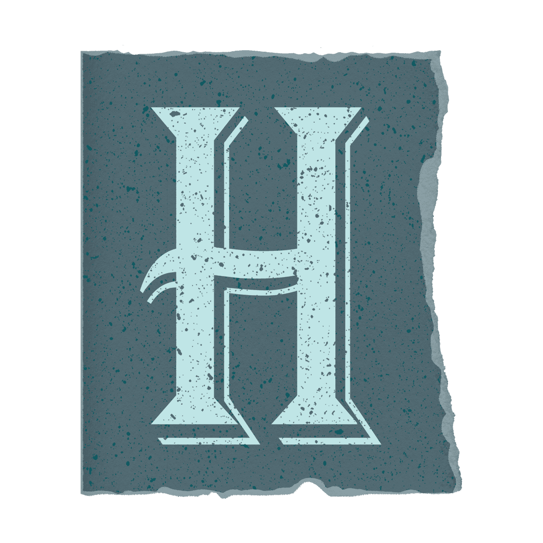 Vintage Stylized H with Torn-Edge Textured Background