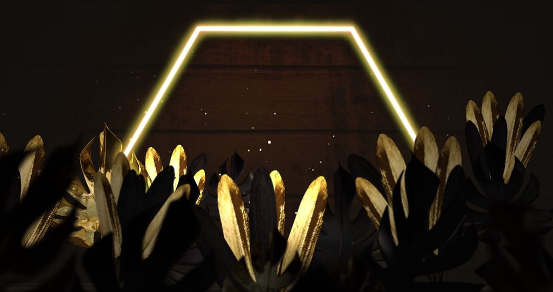 Neon Geometric Shapes Emanating Luminescence Over Golden Flower Petals