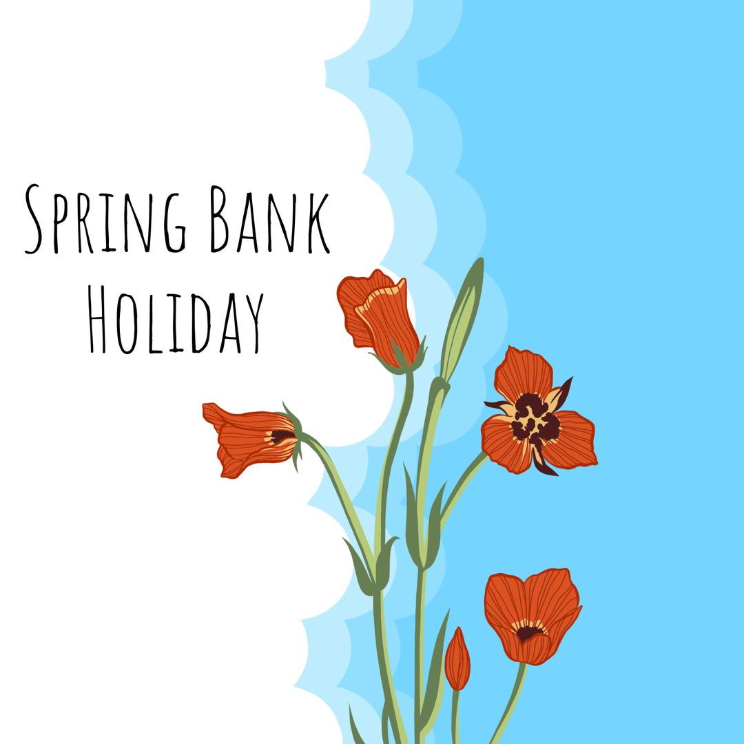 Spring Bank Holiday with Red Flowers and Blue Background - Download Free Stock Templates Pikwizard.com