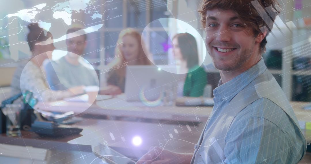 Smiling Professional Using Digital Tablet in Collaborative Office Environment