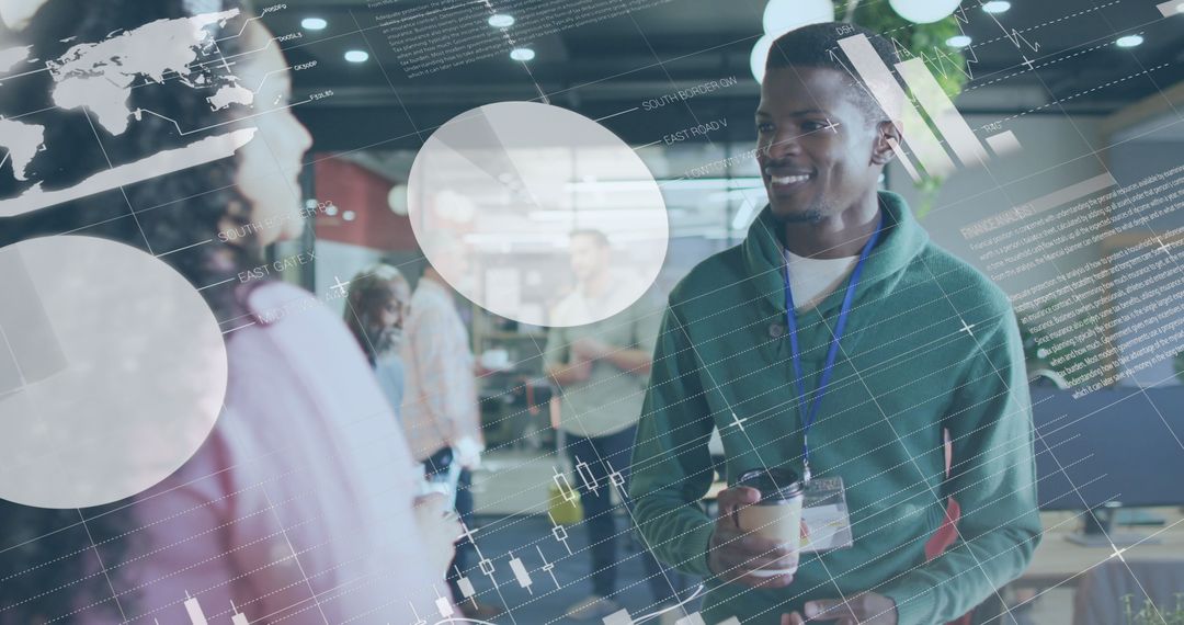 Diverse Professionals Networking Amidst Digital Data Overlay