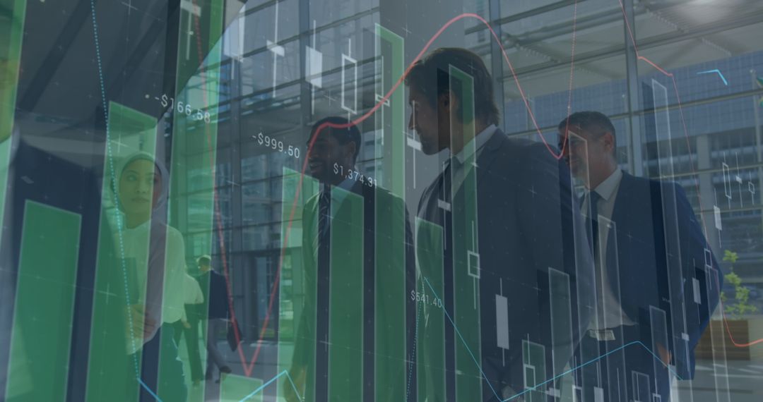 Diverse Businessmen Analyzing Graphs in Modern Office