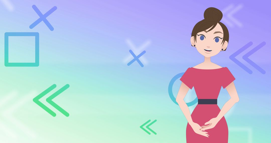 Animated Figure on Colorful Abstract Background with Geometric Elements