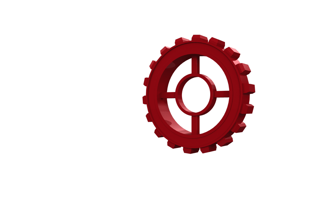 Transparent 3D Red Gear Wheel on Solid White Background