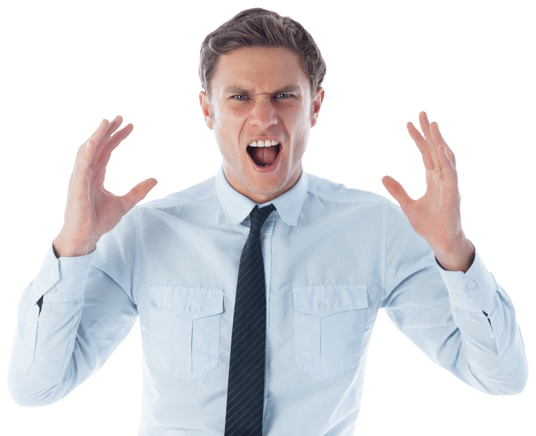 Frustrated Businessman Yelling on Transparent Background