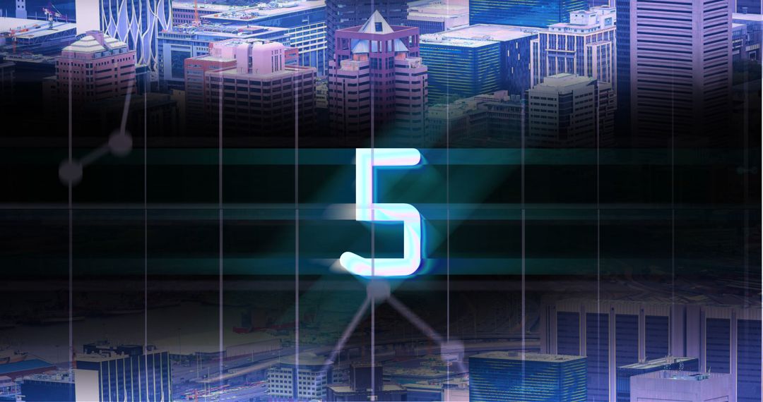 Digital 5 Countdown Over Cityscape Background - Free Images, Stock Photos and Pictures on Pikwizard.com