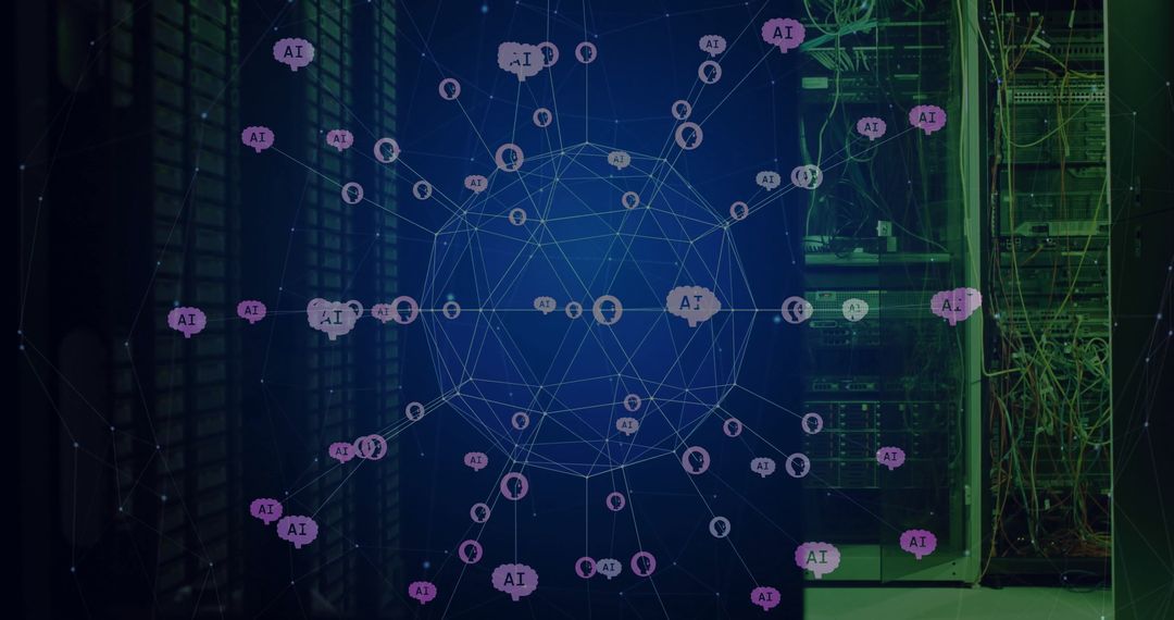 AI Network in Server Room Illustrating Data Connectivity