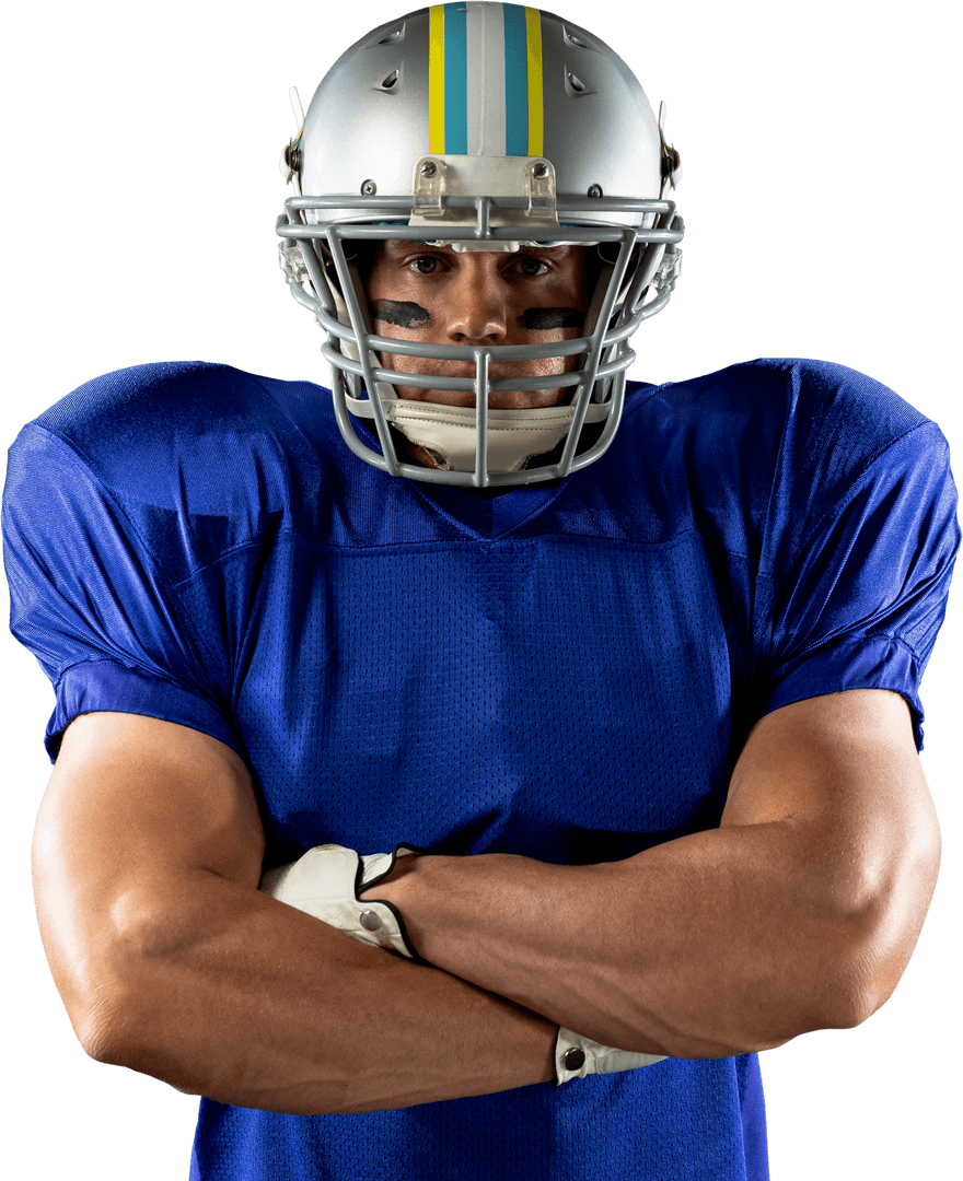 Transparent: Confident American Football Player in Blue Jersey
