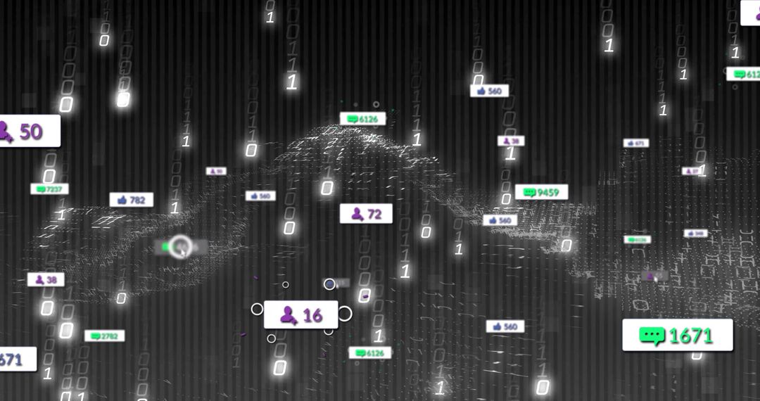 Digital Waveform with Binary Code and Social Media Counters