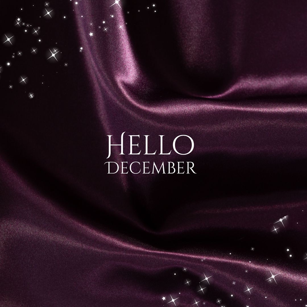 Hello December Text Over Violet Satin with Shining Stars - Download Free Stock Templates Pikwizard.com