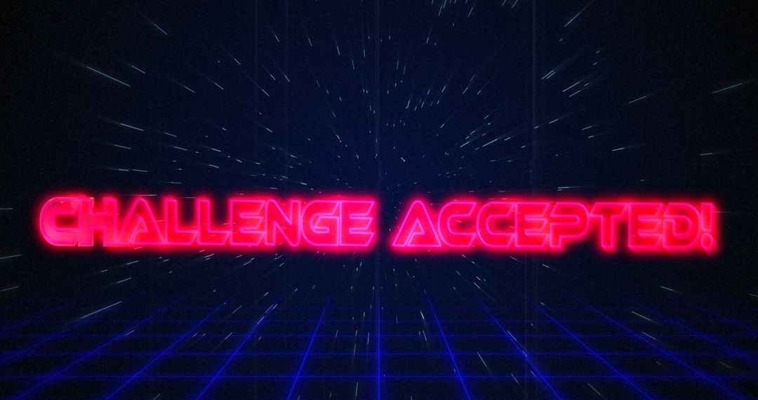 Retro Neon Challenge Accepted Graphic with Glitch Effect