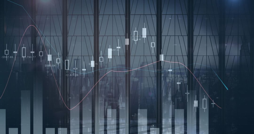 Financial Data Visualization Overlaying Business Meeting Scene