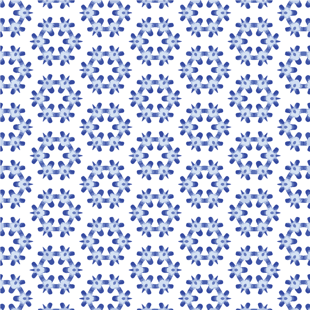Seamless Blue Symmetrical Pattern on Transparent Background