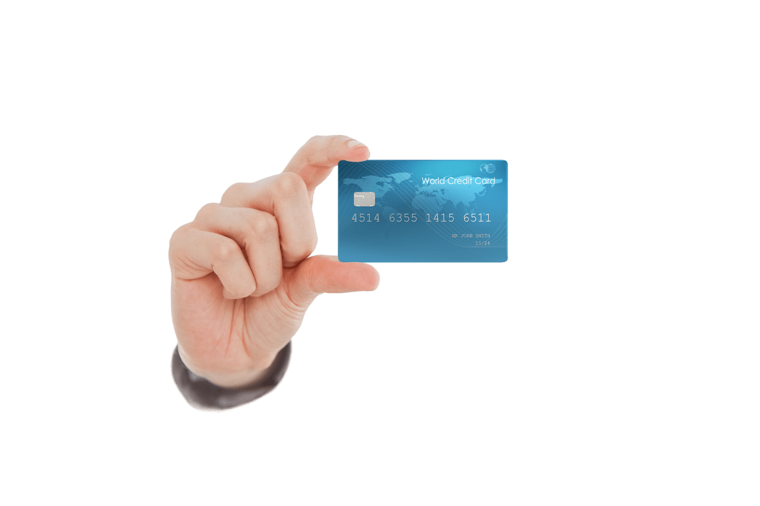 Transparent Hand Holding Blue Credit Card for Finance and Banking Concepts