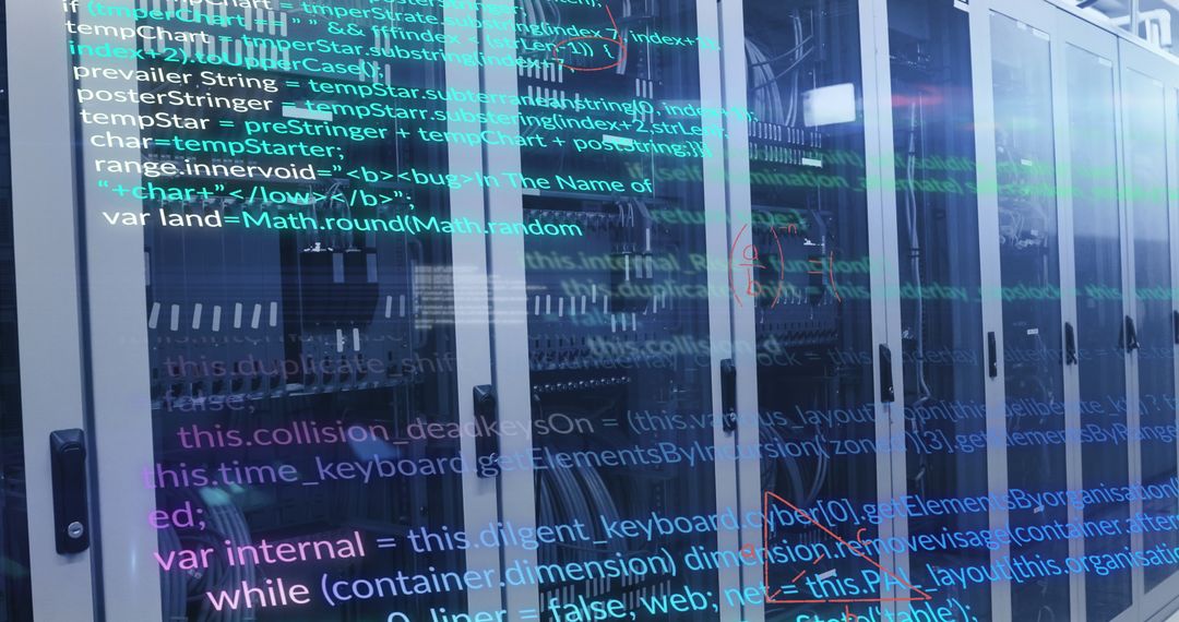 Mathematical Equations Projected Over Server Room