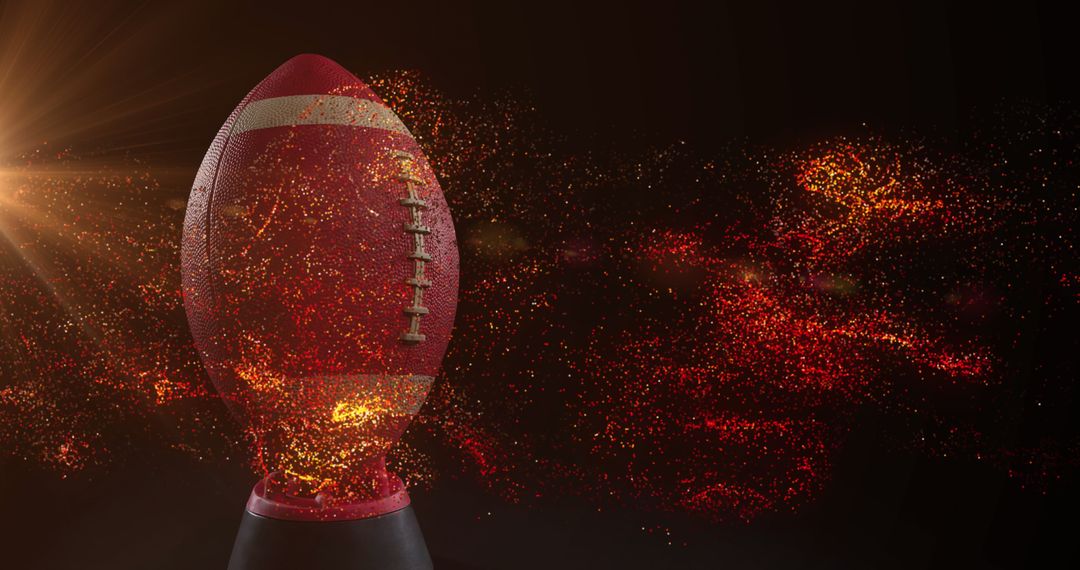 Rugby Ball with Moving Glowing Particles in Dynamic Sport Concept