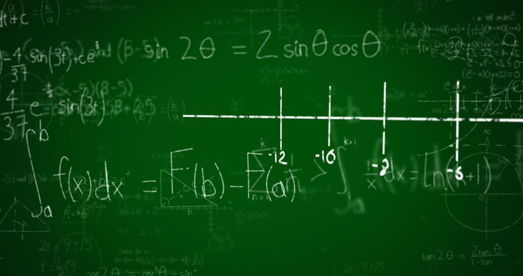 Mathematical Formulae and Data Flow on Green Blackboard Background