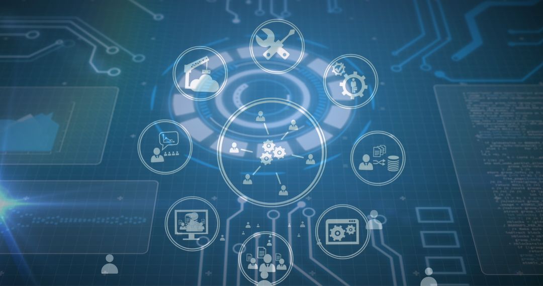 Digital Interface with Network and Communication Tech Icons
