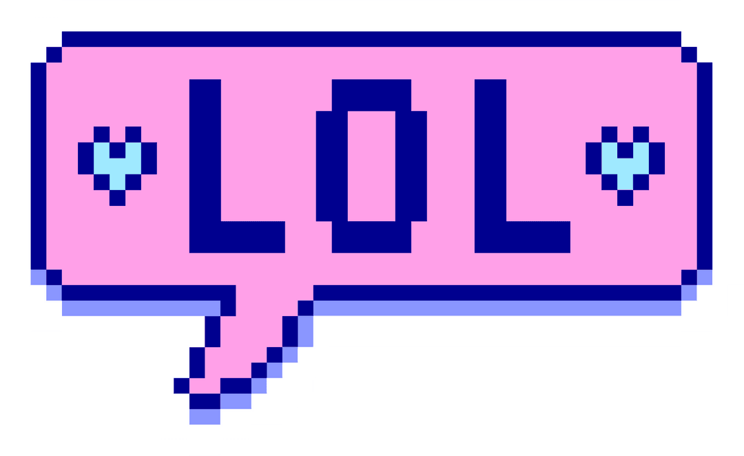 Pixel Art Speech Bubble LOL with Hearts on Transparent Background