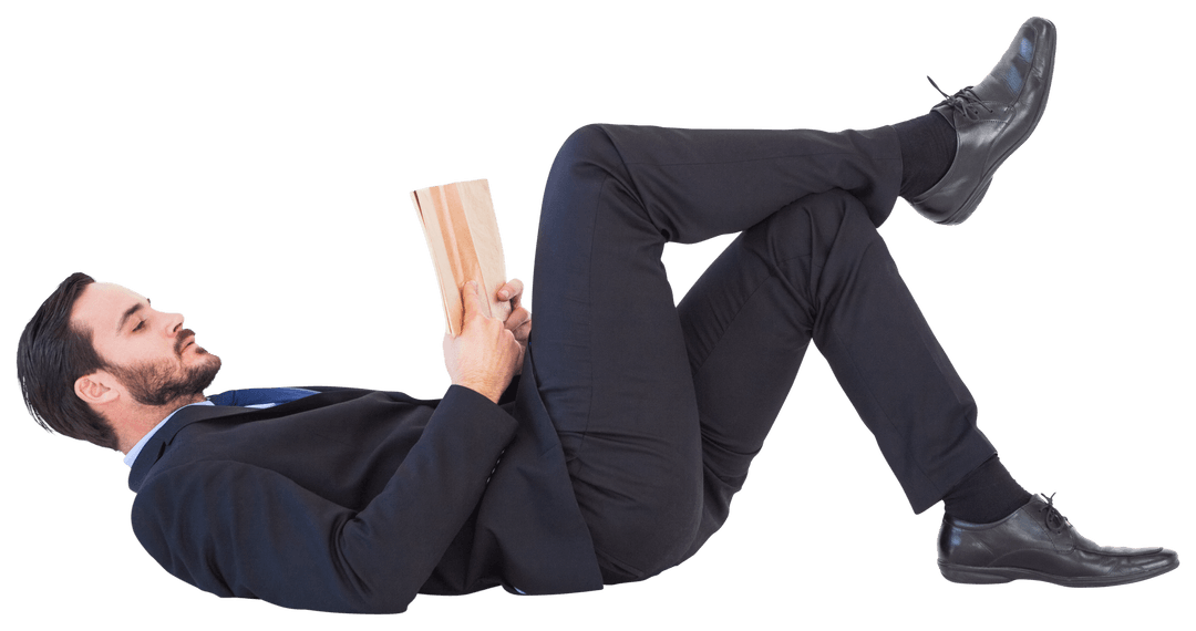 Transparent Businessman Relaxing Reading Book