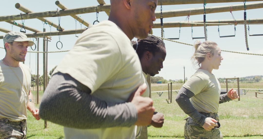 Army Recruits Undergoing External Obstacle Course Training