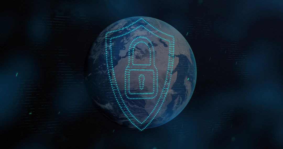Earth with Shield and Padlock Icon Representing Global Cybersecurity