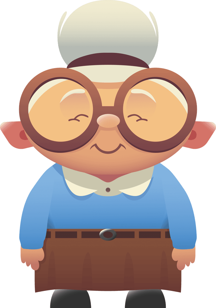 Smiling Grandmother with Glasses on Transparent Background