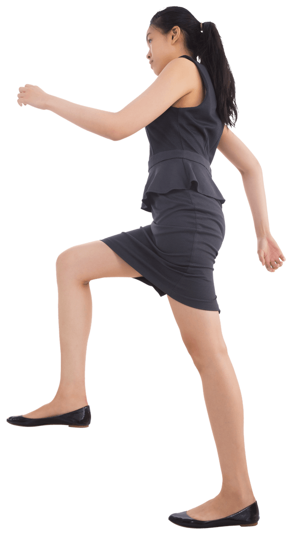 Biracial Businesswoman Climbing Invisible Steps on Transparent Background