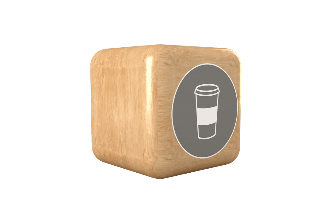 Transparent Wooden Cube with Disposable Cup Icon