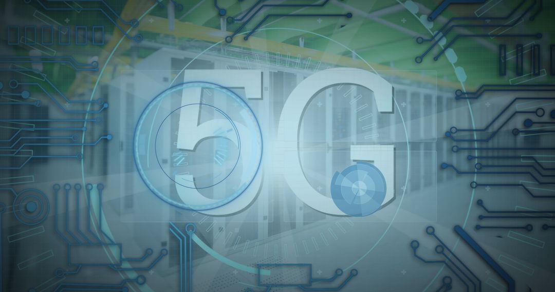 5G Technology Concept with Circuit and Data Center Elements