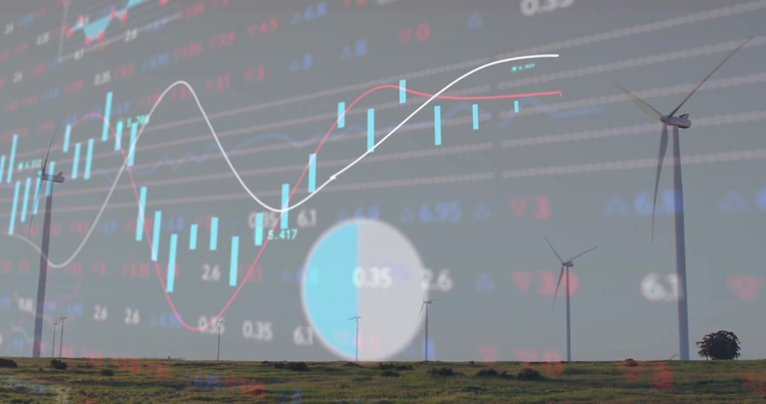 Wind Turbines with Financial Graphs Representing Sustainable Investment