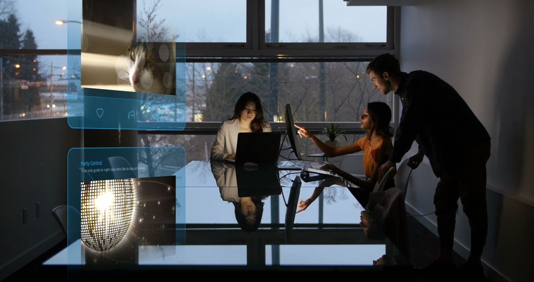 Diverse Business Team Working on Social Media Analysis at Dusk