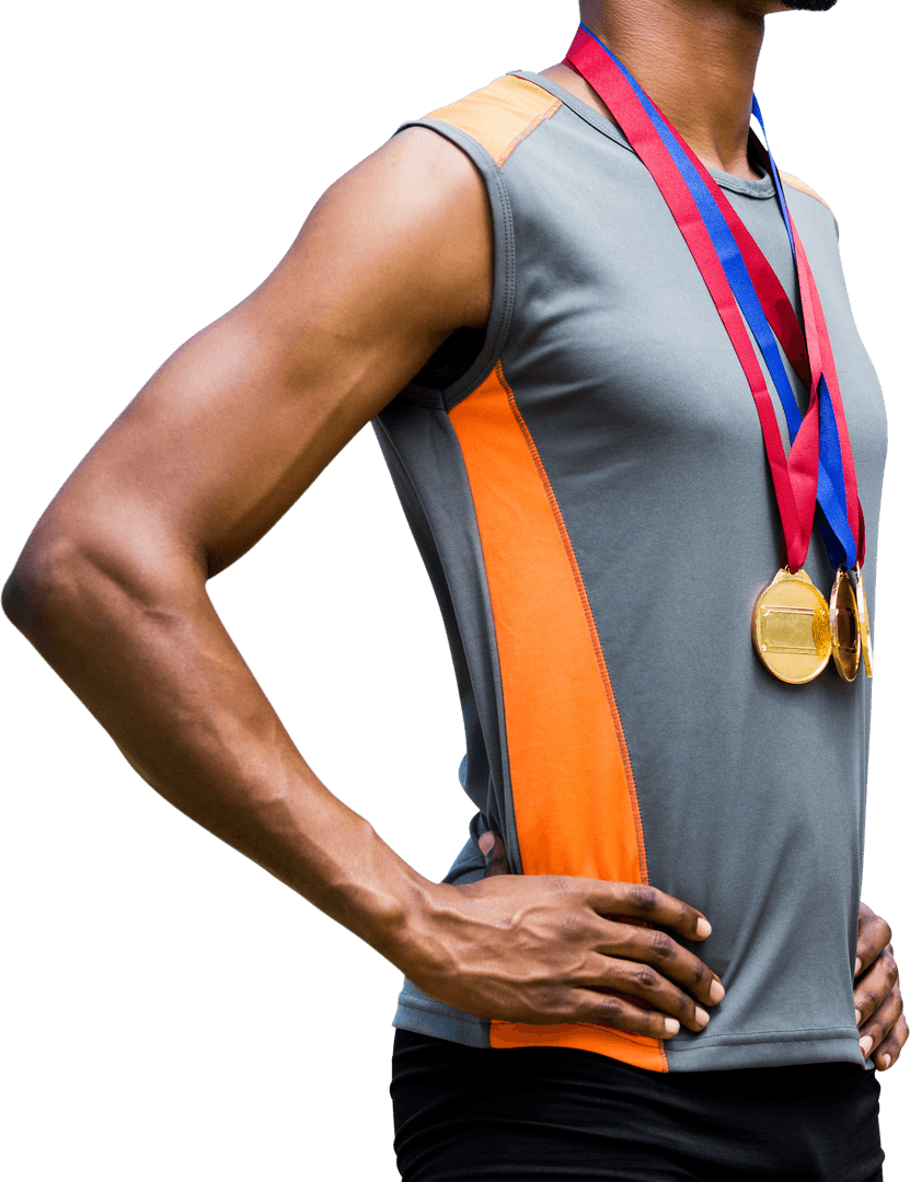 Transparent Athlete with Medals in Sportswear