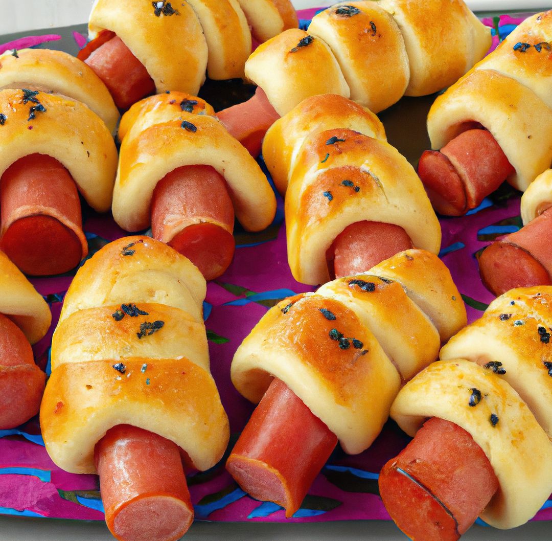Freshly Baked Pigs in a Blanket on Colorful Platter - Free Images, Stock Photos and Pictures on Pikwizard.com