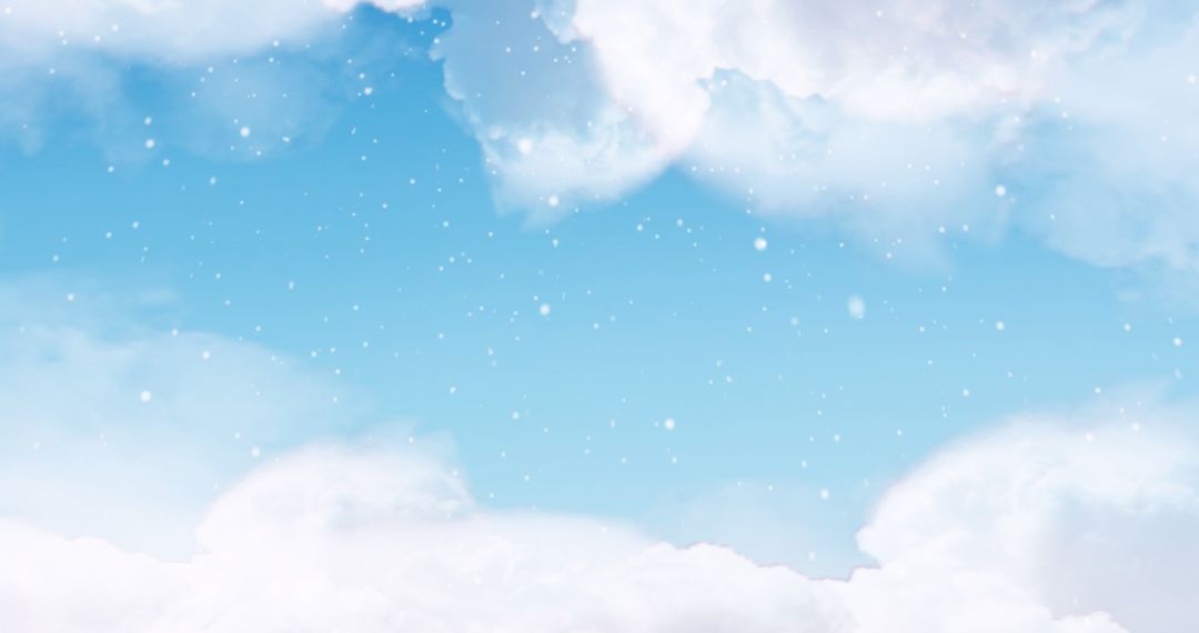 Serene Winter Sky with Fluffy Clouds and Falling Snow