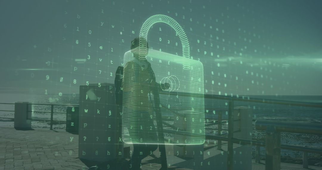 Digital Security Lock with Data Overlay on African-American Woman