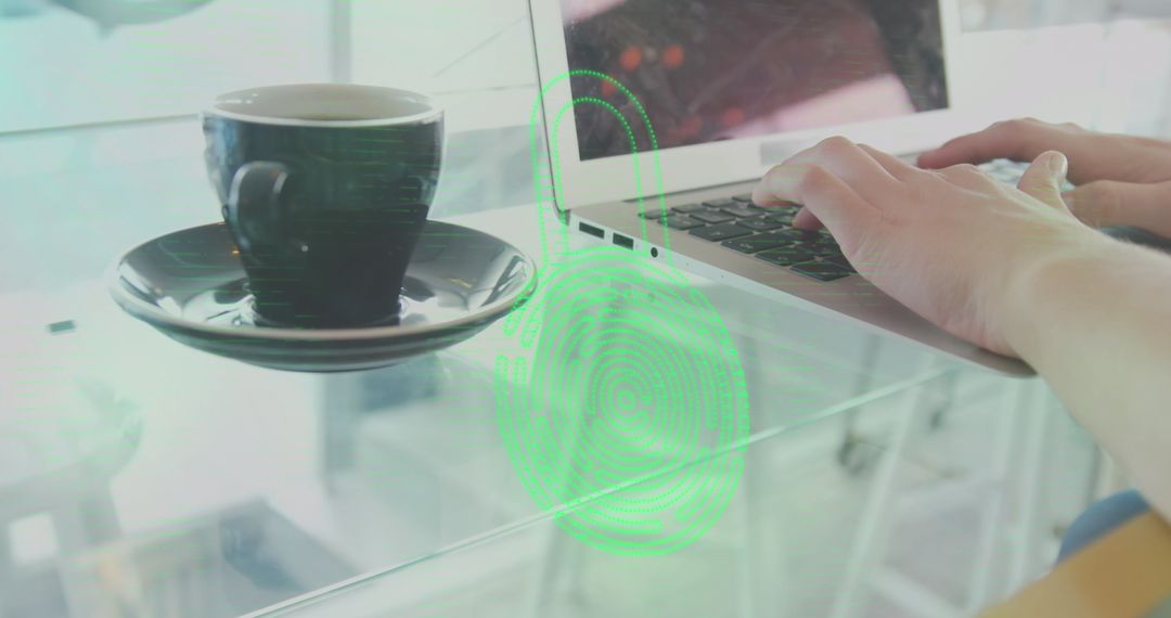 Secure Remote Work Concept with Laptop and Coffee