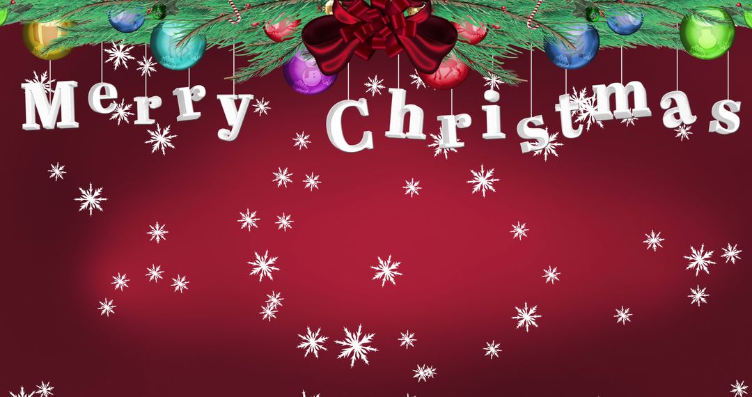 Festive Christmas Greeting on Red Background with Ornaments
