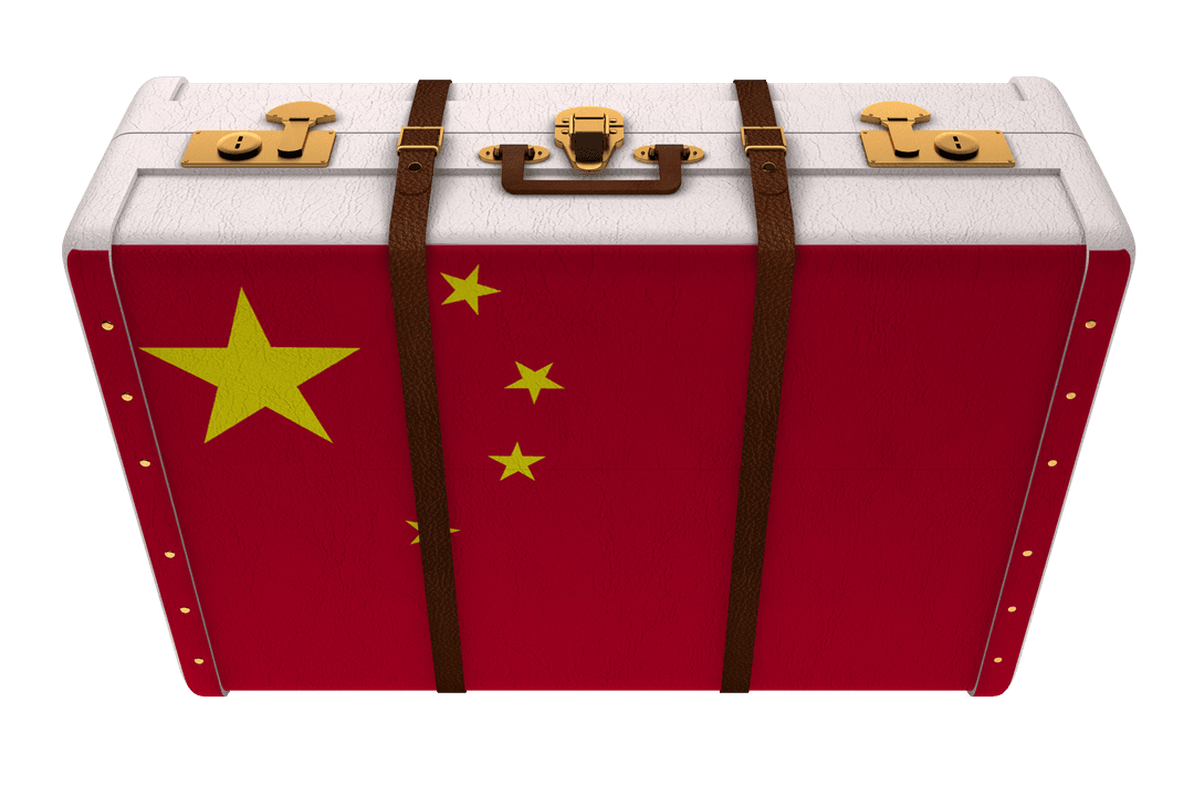 Transparent Suitcase with Chinese Flag for Travel Concept