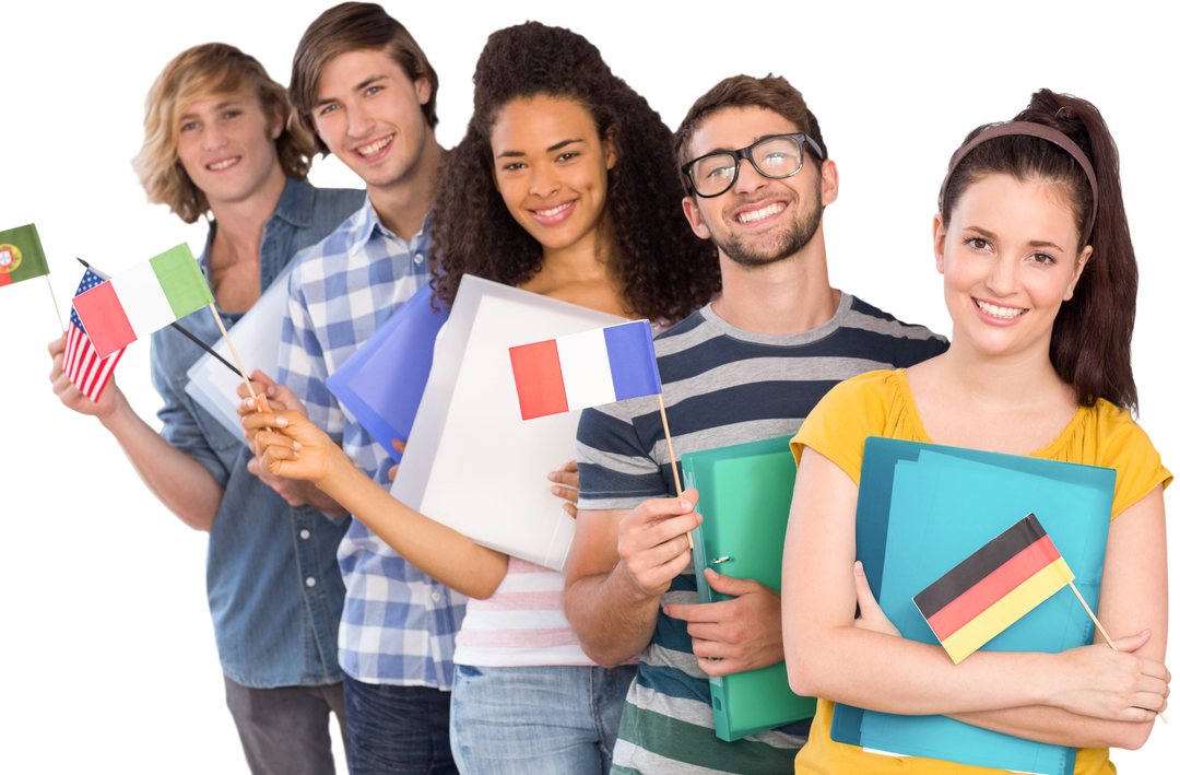 Transparent Background Happy Students Holding International Flags - Download Free Stock Images Pikwizard.com