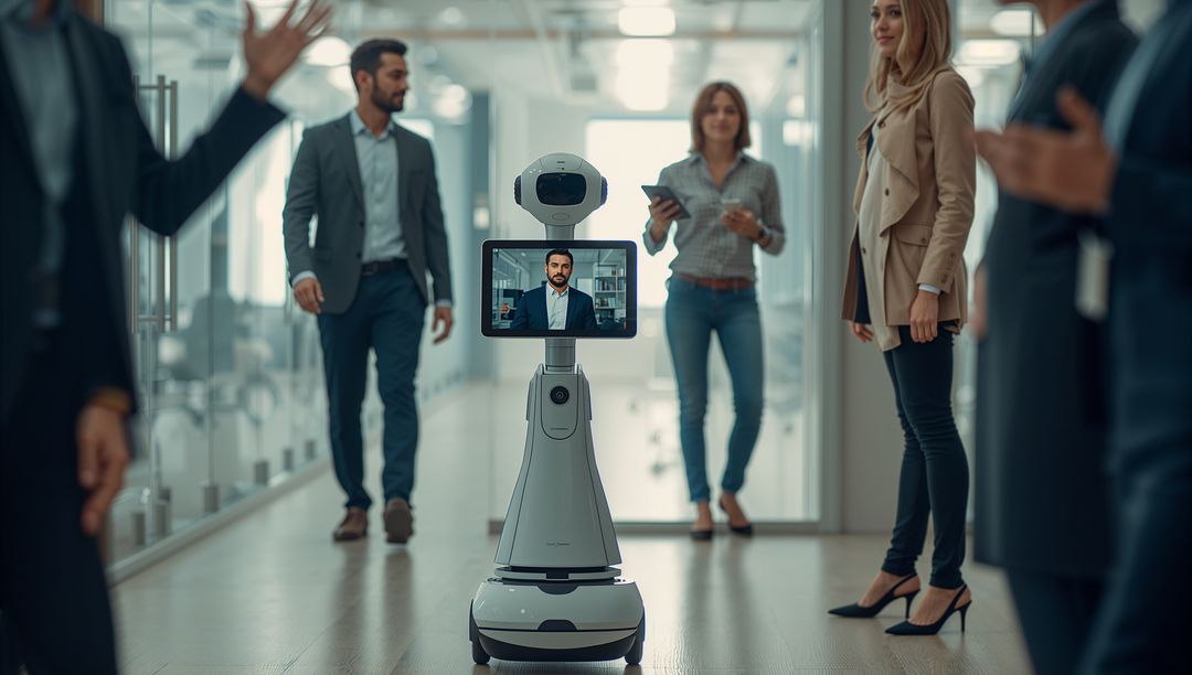 Telepresence Robot with Business Executive in Modern Office Environment