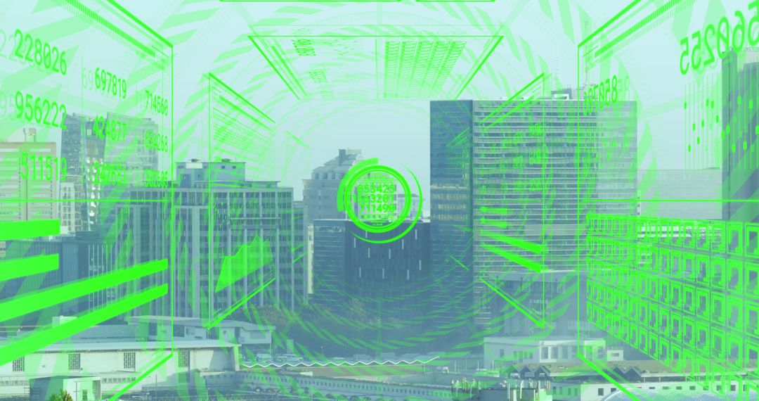 Futuristic Interface Overlaid on Urban Cityscape