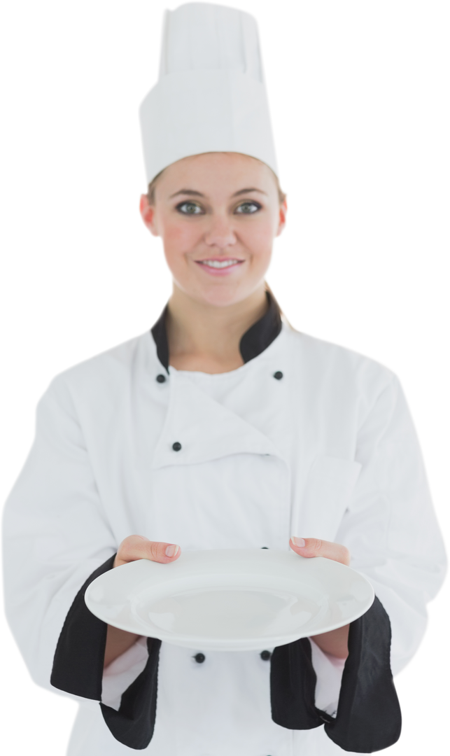 Transparent Image of Young Female Chef Holding Empty Plate in Uniform - Download Free Stock Images Pikwizard.com