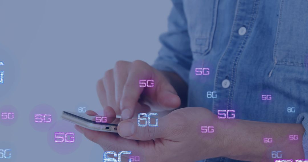Man Using Smartphone with Futuristic 6G Interface