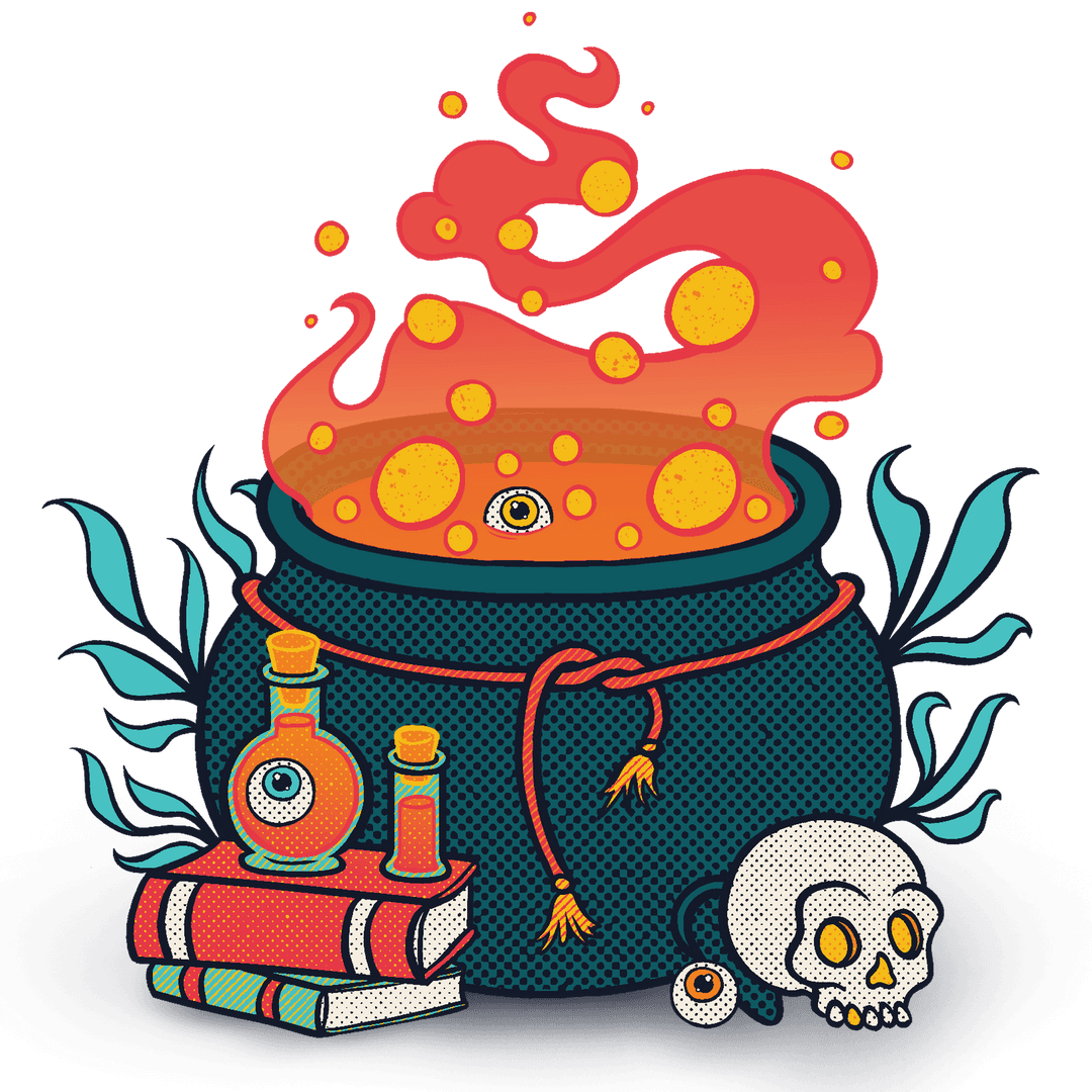 Transparent Cauldron Bubbling with Mystical Orange Brew