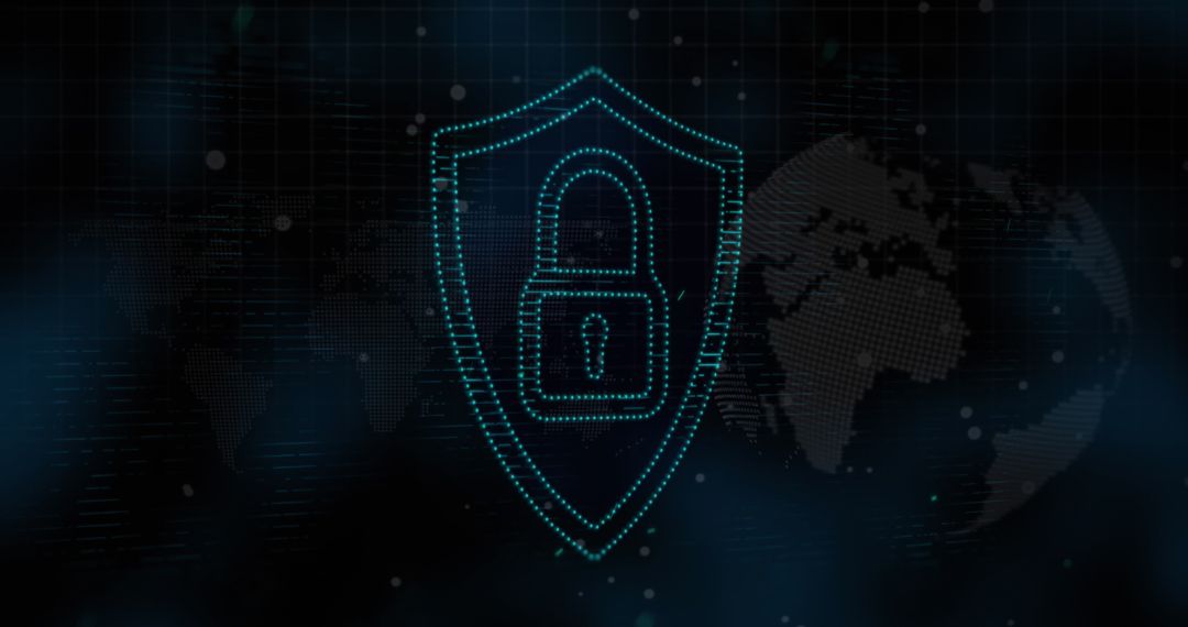 Cyber Security Shield with Digital Lock and Global Map