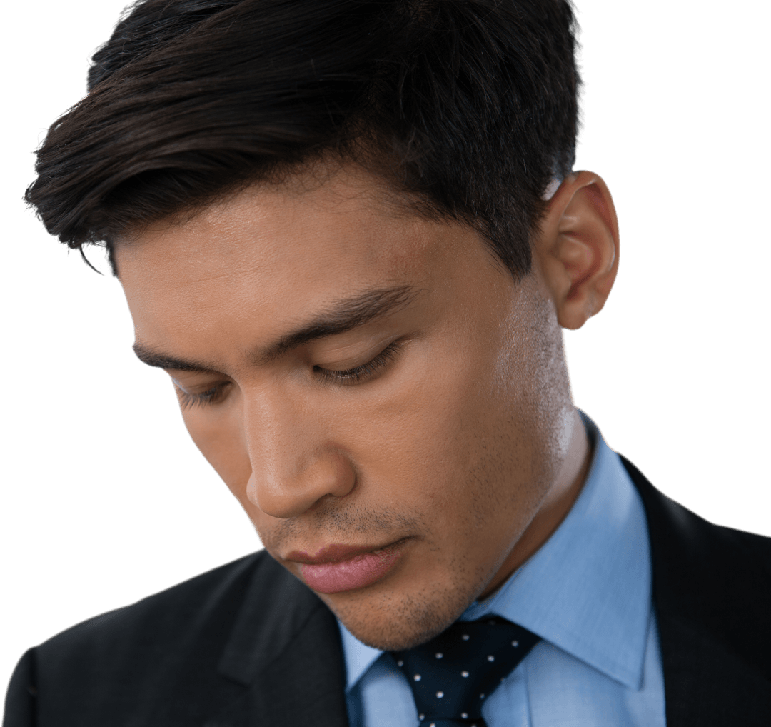 Young Businessman Contemplating in Transparent Background
