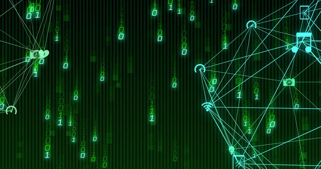 Digital Connections with Binary and Network Icons